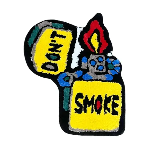 LAKEA Yellow "Don't Smoke" Flocking Acrylic Fiber Anti-Skid Rug - 27.5x22.4 inches (70x57 cm), Machine Washable, Modern Abstract, Soft Living Room, Indoor Floor Pad, Aesthetic Room Decor