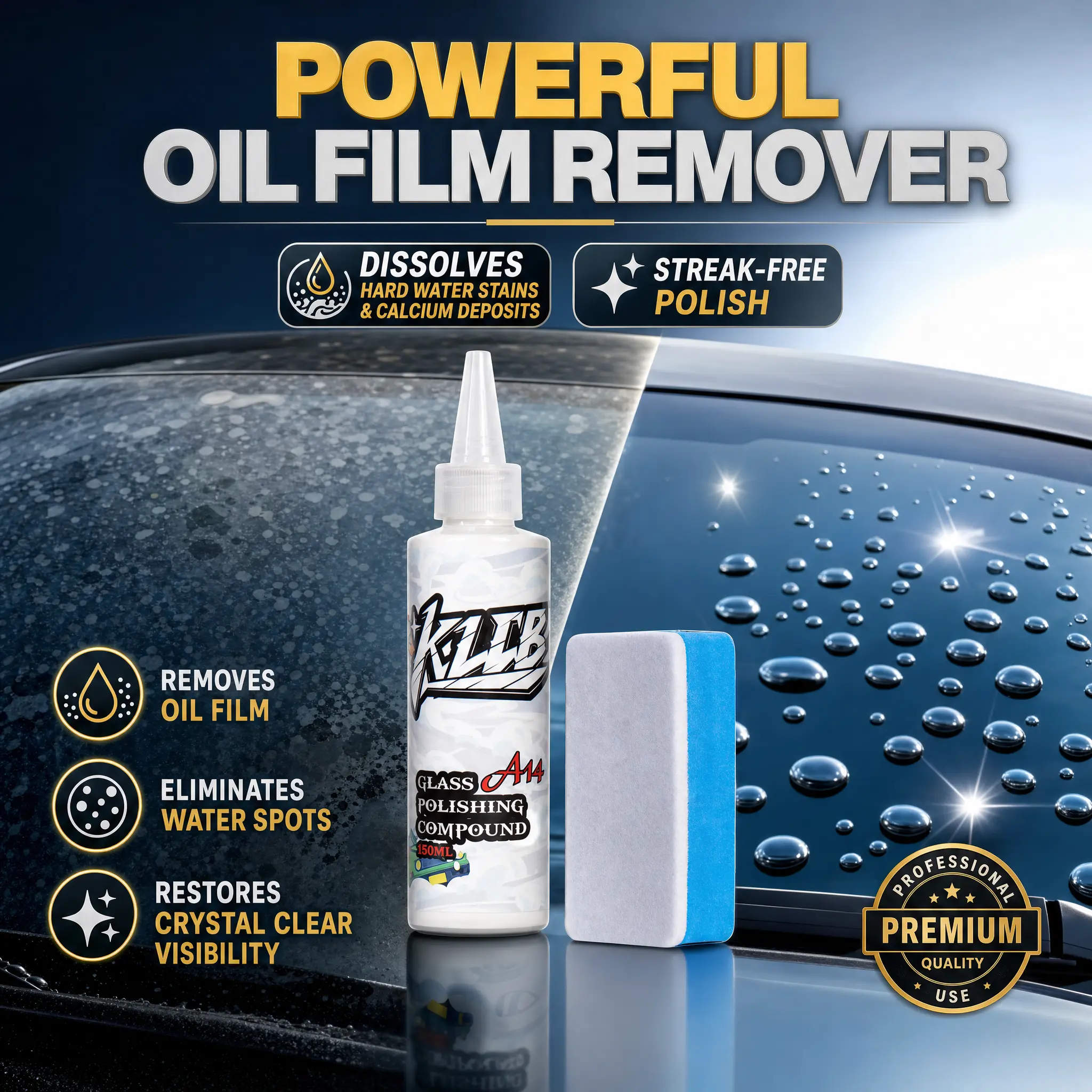 Automotive Glass Compound Cleaner, Multi-Purpose Windshield Polishing Restorer, Effectively Clear Water Spots, Haze, Wiper Marks, Road Oils & Residual Coatings