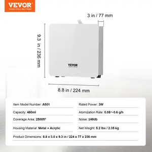 VEVOR Scent Air Machine, 480ml Bluetooth Smart Essential Oil Diffuser, 2500sq. ft Waterless Scent Diffuser with Cold Air Technology, Aromatherapy Diffuser Machine for Home, Office, Hotel, Spa