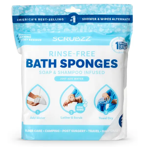Disposable Rinse Free Bathing Wipes - 25 Pack - All-in-1 Single Use Shower Wipes, Simply Dampen, Lather, and Dry Without Shampoo or Rinsing