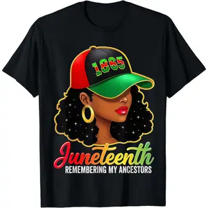 Juneteenth Remembering My Ancestors Juneteenth T-Shirt 100% Cotton Casual Short-Sleeve Crew Neck T-Shirt