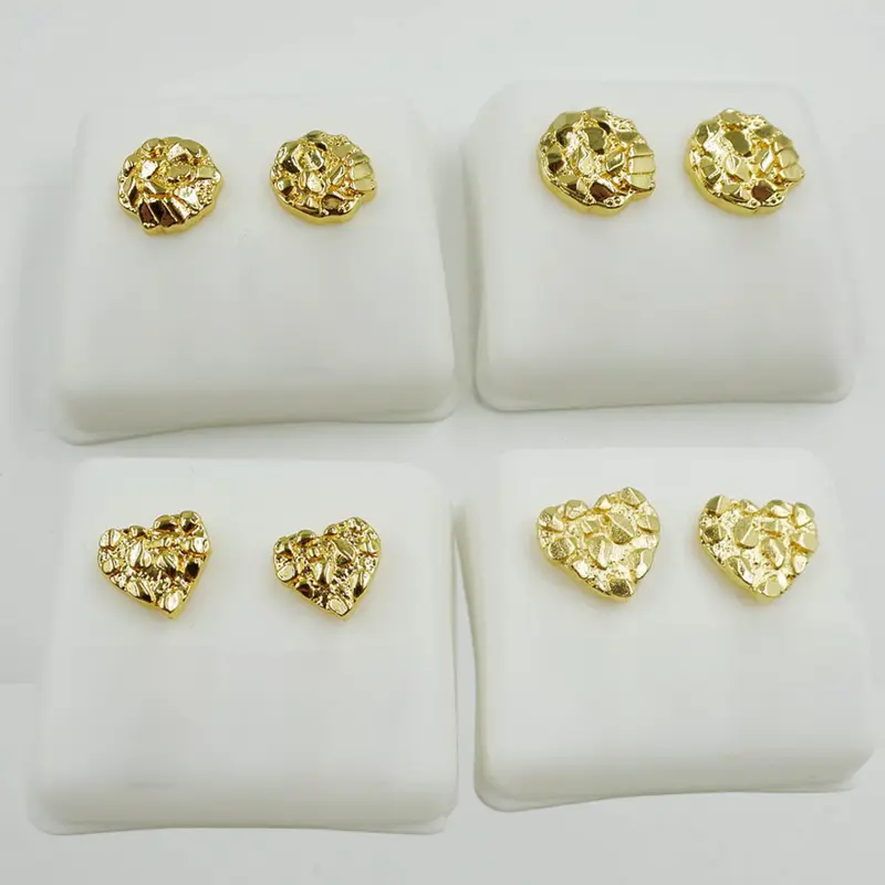 Nugget Earrings 14k Gold Plated Heart Nugget Heart Earrings No Fade Tarnish Free