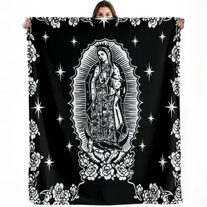 Our Lady of Guadalupe blanket — black & white religious icon design