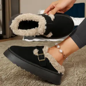 Women's Platform Snow Boots Buckle Warm Fuzzy Mini Ankle Booties Slip on Comfy Lined Winter Shoes Fashion for Indoor Outdoor