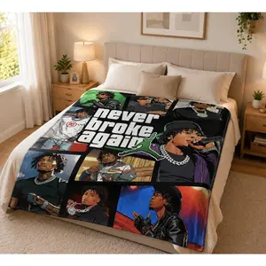 Collage Flannel Blanket, YoungBoy Hip-Hop Throw, Ultra-Soft Cozy Blanket for Rap Fans