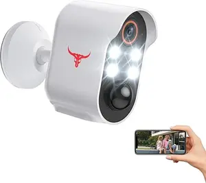 1080p Wireless Security Camera with AI Human Detection Night Vision 2-Way Talk Cloud Storage Rechargeable Battery for Home Security 2.4G WiFi Only 4 Spotlights