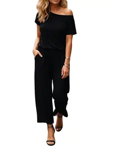 Women's Jumpsuit Off-Shoulder Elastic Waist Stretchy Loose Minimalist Comfy Clothes Casual Outdoor Lightweight Womenswear Pants Style Overalls