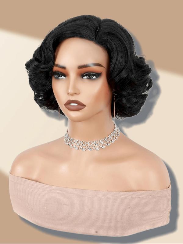 Women's Short Curly Bob Wig, Large Curl Puffy Wave Side Part Synthetic Hair, Natural Look Daily Wear, Easy Maintenance & Stylish Design