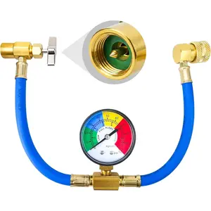 R134A AC Refrigerant Charge Hose Kit, Car AC Recharge Kit with 1/2 Puncture Style cans Can Tap and Pressure Gauge, Freon Recharge Kit for Air Conditioning Refrigerant