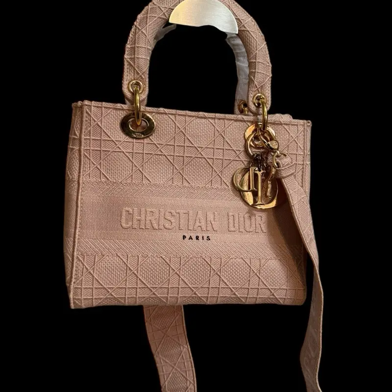 Pre-owned Dior Raffia Crossbody Bags Christian Lady Medium Bag – Rose Des Vents Cannage Embroidered Canvas