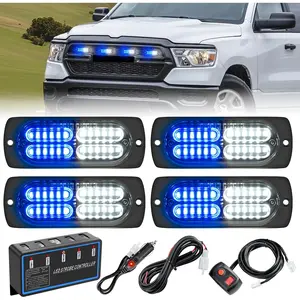 Nilight 4PCS LED Strobe lights 12V 24V Sync Feature Blue White 24LED  Hazard Warning Lights with Controller Hard Wire or Plug for Car Truck RVs Campers