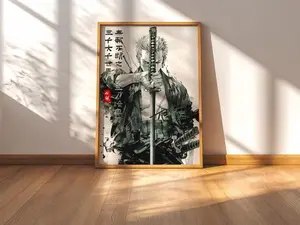 Zoro Inspired Poster, One Piece Samurai Ink Print, Minimalist Anime Decor1 - (Unframe)