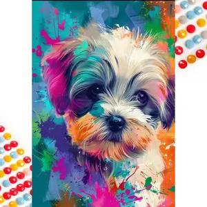 5D DIY Diamond Art Painting Kit, Colorful Dog Mosaic Art, Canvas Wall Decor, Perfect Gift for Birthdays