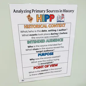 Analyzing Primary Sources in History Anchor Chart | Laminated Social Studies Classroom Poster | DBQ Prep Chart | Social Studies Classroom Decor