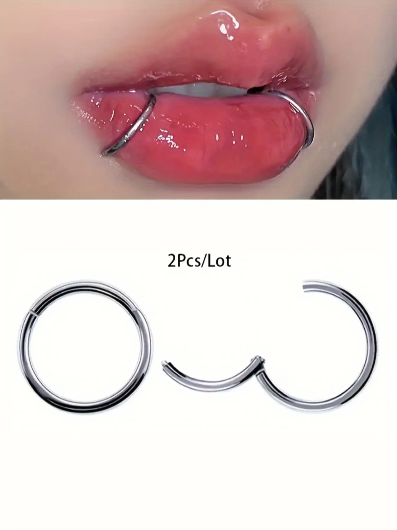 2 Piece Seamless Durable Stainless Steel Lip Rings Set, Punk Simple Style Body Piercing Jewelry, Unisex Fashion Accessory, Hoop Rings, Mouth Ring, Chic Body Jewelry