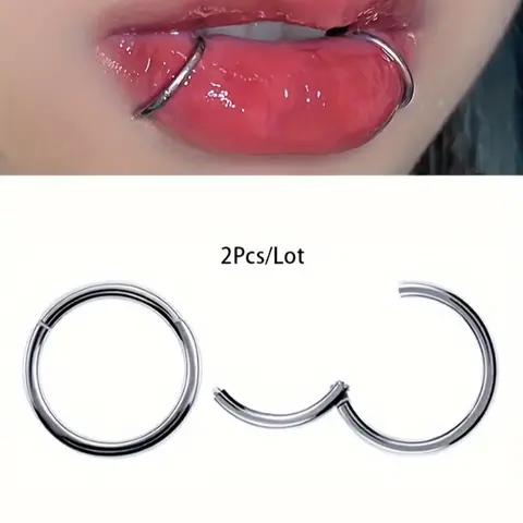 2 Piece Seamless Durable Stainless Steel Lip Rings Set, Punk Simple Style Body Piercing Jewelry, Unisex Fashion Accessory, Hoop Rings, Mouth Ring, Chic Body Jewelry, Piercings Jewelry