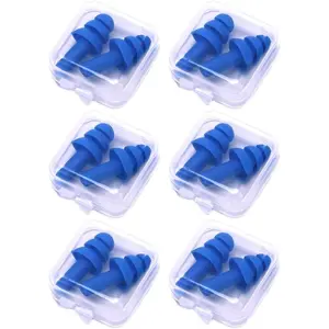 6 Pair - Comfortable, Waterproof, Reusable Silicone Ear Plugs for Swimming, Snorkeling, Showering, Surfing and Bathing (Blue)