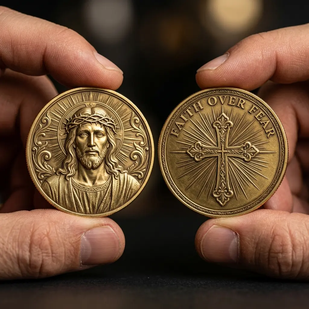 Christian Double Sided Coin, Premium Color Metal Religious Coin, Jesus Christ Collectible Medallion, Faith Based Gift, Sacred Christian Artwork Coin, Spiritual Decoration, Inspirational Religious Keepsake