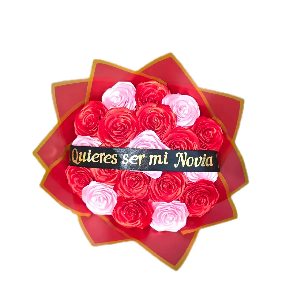 Quieres ser mi Novia Red & Pink Rose handmade Bouquet in Elegant Red Wrapping for Romantic Proposals Perfect for Valentine's Day or any other Occasions.