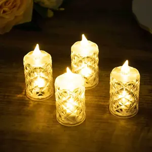 LED Flameless Votive Candles 12 Pack Warm White 3" Diamond Cut – Battery Operated Decorative Candles