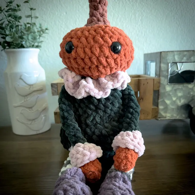 Crochet Pumpkin Doll, Handmade Decorative Figurine for Fall Thanksgiving Home Display