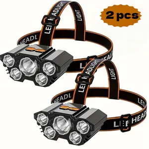 【SummerVibes】2 Pack Rechargable Headlamp, Led Head Lamp with 3 Modes, Waterproof Head Lights For Forehead, Hard Hat Light, Adjustable Head Flashlight For Adults, Bright Coast Headlamp for Outdoor Camping, Hiking, Running，Outdoor exercise
