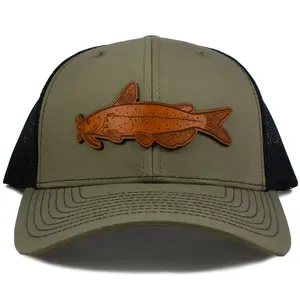 Catfish Patch Hat, Custom Richardson 112 Leather Patch Hat, Leather Patch Trucker Hat, Fishing Hat, Fish Patch Hat, Channel Catfish Hat
