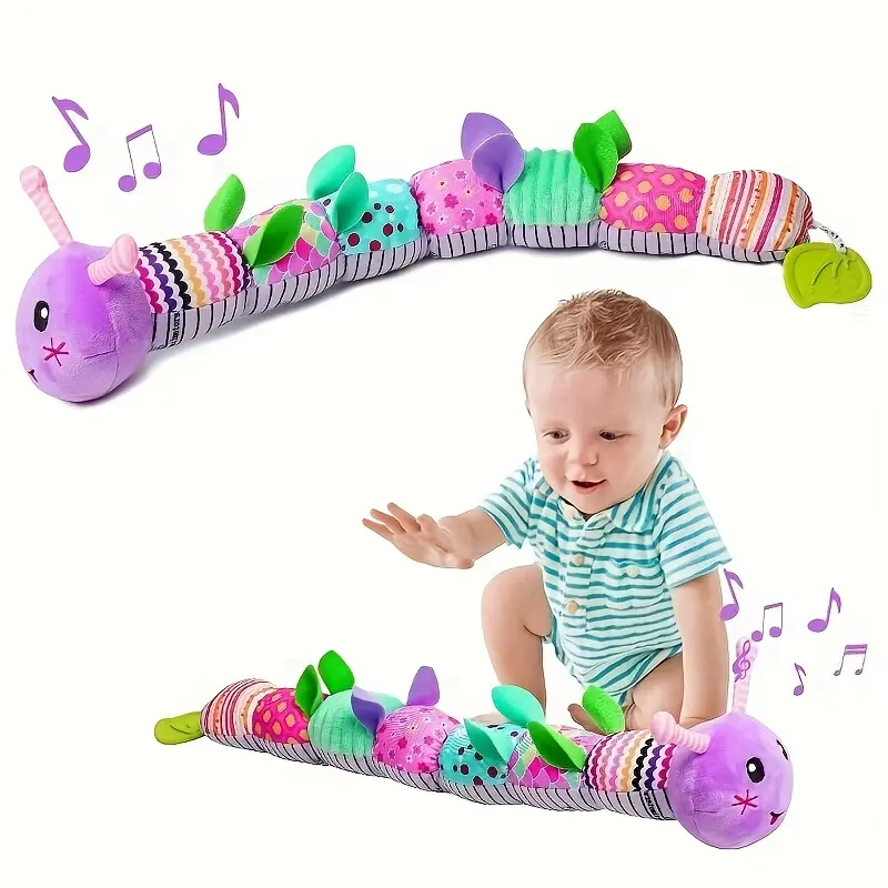 Purple Caterpillar Sensory Plush Toy - Unisex Multitextured Stuffed Animal with Rustling Sounds, Ringing Sounds, Other Plant Fibres, Soft Crawl-Around Design for 0-3 Years, Bedtime, Christmas Gifts
