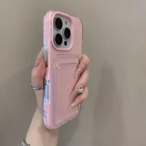 Luxury Clear Card Slot Holder Phone Case For IPhone 16 15 14 13 12Pro Max Wallet 2 in 1 Soft Protector Shockproof Candy Cover
