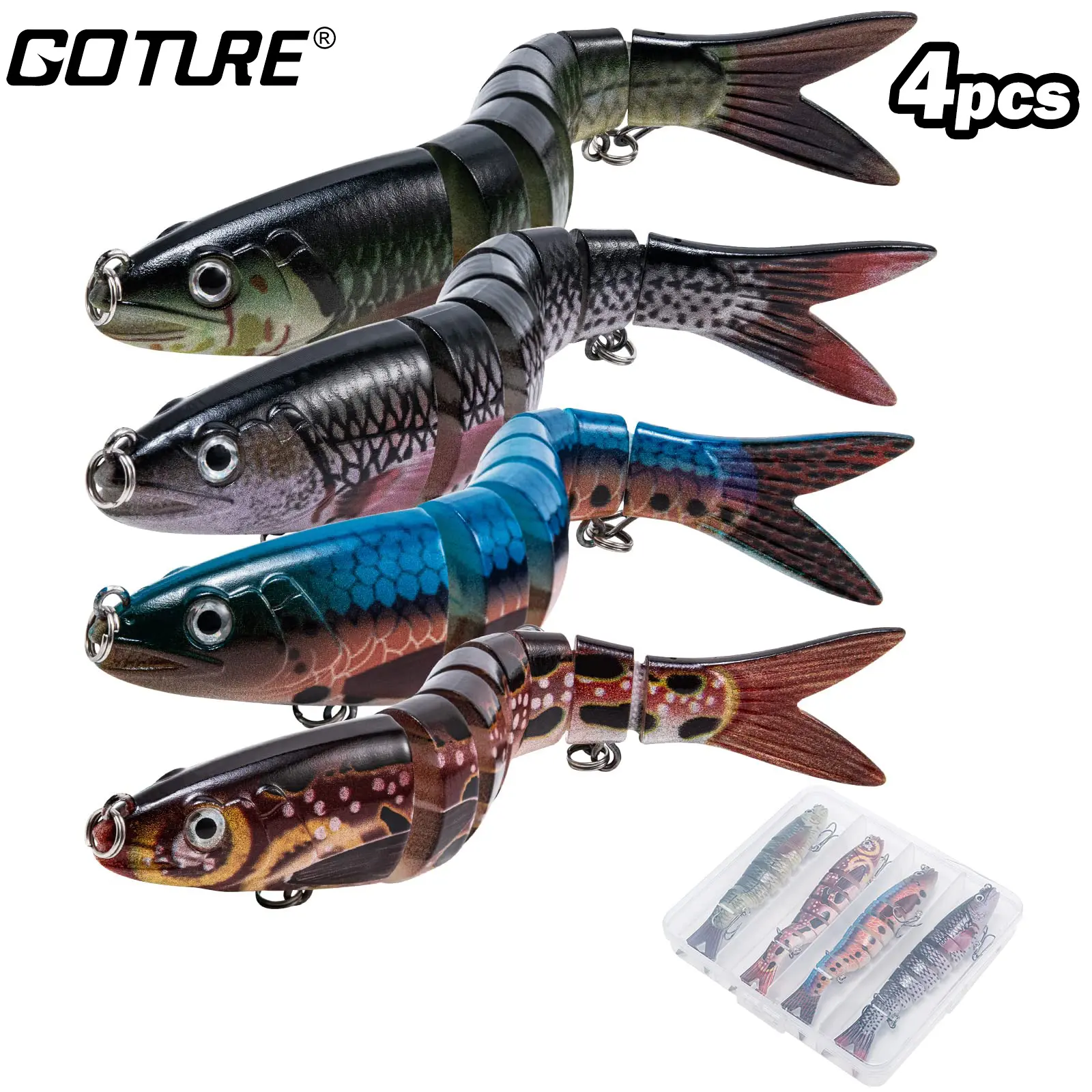 Goture 4pcs Multi-Jointed Swimbaits for Bass Fishing, Slow-Sinking Glide Bait Kit, Lifelike Fishing Lures with Realistic Movement, Freshwater & Saltwater Topwater Fishing Lures for Trout, Pike, and Predator Fish