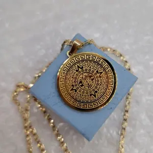 Aztec Calendar necklace gold-plated 24"inches