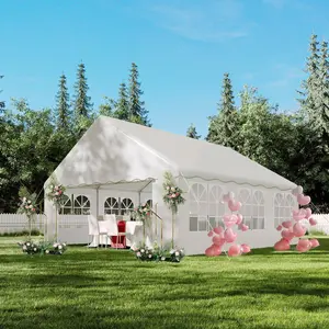 20'X20' Party Tent, Outdoor Heavy Duty Wedding Gazebo, Removable Sidewalls, Water & UV Resistant, Event Shelter Canopy Tent for Parties Carport BBQ, White & Wave Edge