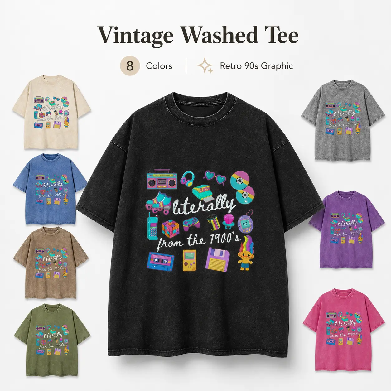 Women’s Literally From the 1900s Graphic T-Shirt, Vintage Washed Oversized Crew Neck Short Sleeve Tee, Retro Y2K Casual Top