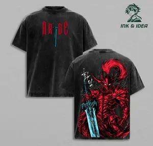 Arise Dark Knight Anime T-Shirt, Crimson Demon Swordsman Graphic Tee, Gothic Warrior Design, Vintage Washed Oversized Streetwear, Heavyweight Cotton Unisex Shirt, Dark Fantasy Anime Fan Gift