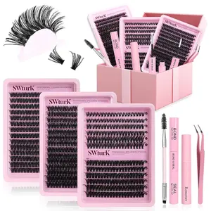Complete DIY Lash Extension Set, Lash Clusters Kit DIY 800pcs eyelash extension kit 3 styles 60D+80D+100D 12-20mm D curl with lash bond&seal
