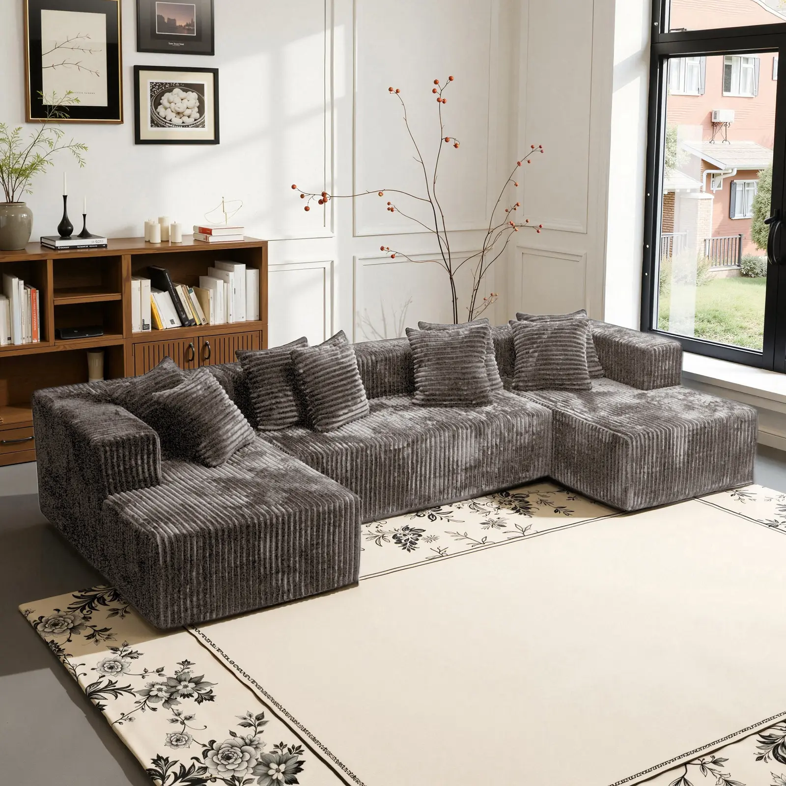 132'' U-Shape Modular Sectional Couch Sofa – Boneless Compressed Corduroy Sectional, Modern Living Room Sleeper Sofa, Space-Efficient Convertible Corduroy Sectional couch in the sala