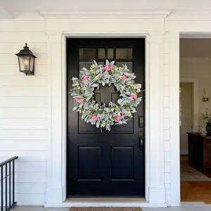 Spring Tulip Wreath, Flowers with Ferns and Berries, Easter and Living Room Farmhouse Style Porch Decoration