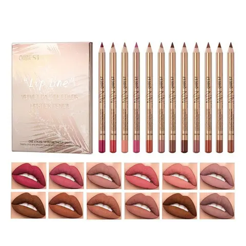 Lip Liner Set 12 Pieces, Lip Definer, Velvet Glossy Lipstick Pens, Matte Gold Tube, Suitable for Full Lips, 3D Lip Sculpting