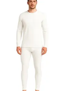 Men's 2-Piece Waffle Thermal Base Layer Set White Long Sleeve Top & Full-Length Pants for Warmth Comfort Ideal for Everyday Wear