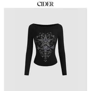 Cider Boat Neck Star Graphic Long Sleeve Tee