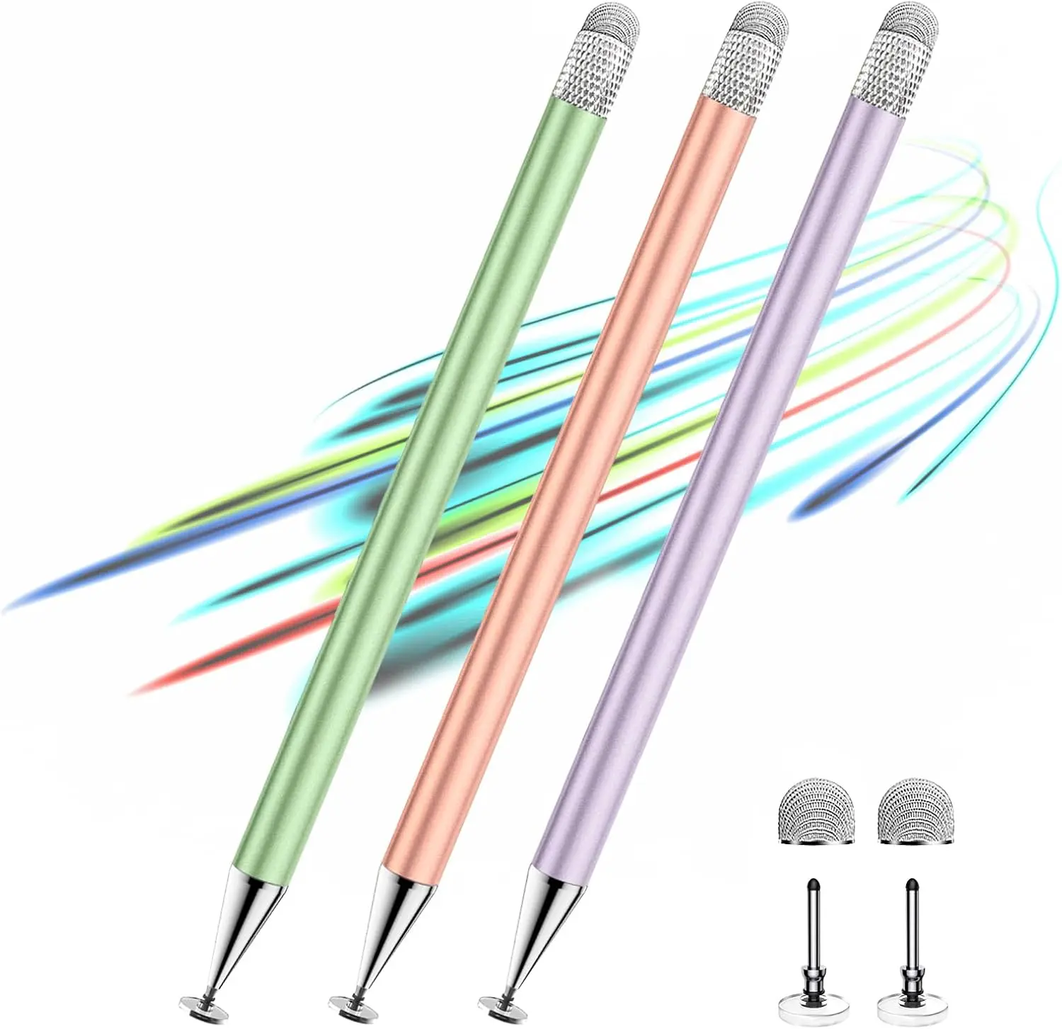 Stylus Pen for Touchscreen ipad.2-in-1 Tip for Nintendo Switch | 3 Pcs,Disc & Fiber Tip,High Sensitivity,No Charging,Universal for ipad/iphone/Android/Tablets,Lightweight Alloy,4 Tips