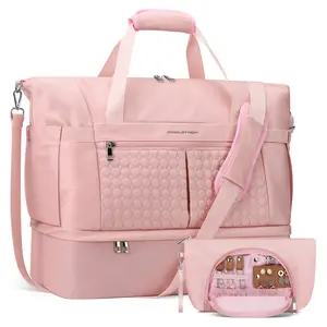 Gym Bag for Women, 40L Travel Duffel Bag with Shoes Compartment and Wet Pocket, Waterproof Carry On Weekender Bag, Sport Gym Tote Bags Swimming Yoga, Hospital Holdalls（Pink）