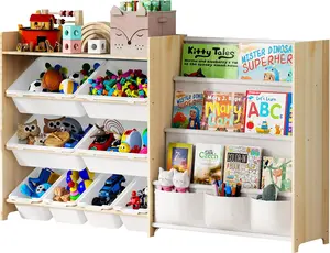 Tools Storage Organizer, Tools Organizer with 4 Tier Bookshelf, Toy Storage with Shelf and 8 Bins, Bookshelf and Toy Storage for Playroom, Bedroom, Room, Classroom