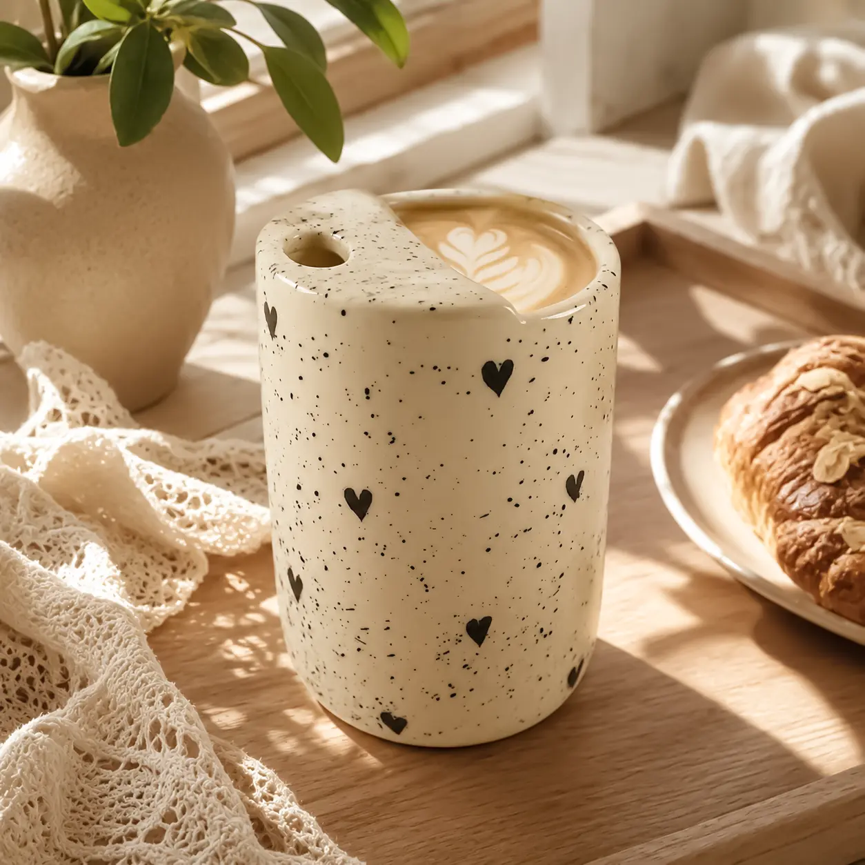 Large Coffee Mug 17oz Ceramic Cup Handcrafted Microwave and Dishwasher Safe Unique Design with Easy Drink Spout Safe Lead Free Upgrade Large Capacity Perfect for Travel Tea Reusable Iced Tumbler Gifts for Women