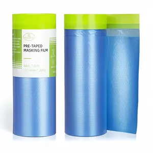 Pre-Taped Masking Film for Painting - 44" x 66' Painters Plastic Sheeting with Automotive Paint Tape and Drape for Covering Cars, Walls, Windows and Furniture Protection (2 Rolls)