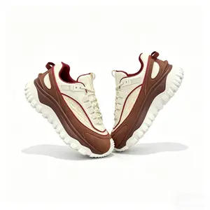 Women's 5CM Height Increase Chunky Platform Sneakers, Brown Beige Color Block Lace-Up Casual Shoes for Petite Women, Comfortable Thick Sole Fashion Trainers for Daily Streetwear