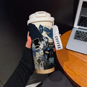 Abstract Astronaut Texture Coffee Cup, Portable Dual Drink Insulated Tumbler, Keeps Hot/cold, Boho Style, Ideal for Office, Travel, Sports