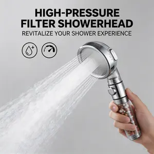 3-Mode Handheld Showerhead with Negative Ion & Maifan Stone Mineral Balls | High Pressure Rain, Pulse Massage & Water Stop Button – Anti-Explosion ABS, Detachable for Easy Cleaning