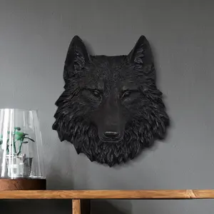 Mini Black Wolf Head 10" Eco-Friendly Resin  Faux Wolf for Nursery & Home Decor 9x8x4 inches