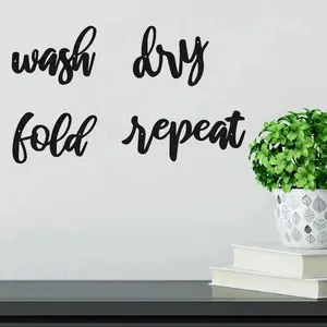 Wash Dry Fold Repeat Letter Pattern Metal Laundry Sign Set, 4 Counts/set Modern Rustic Design Metal Laundry Room Decor, Garden & Patio Decoration Supplies